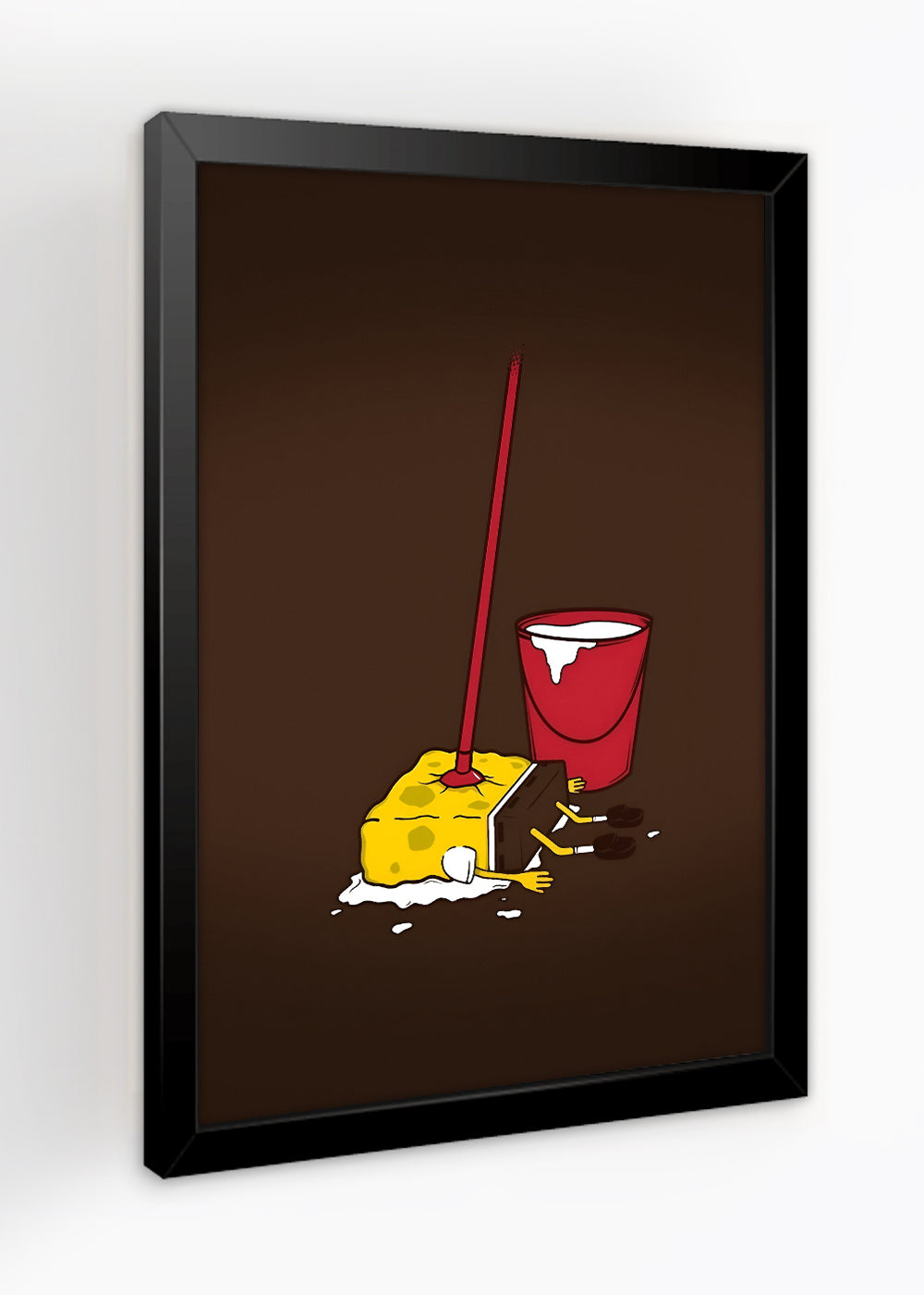 Quadro Decorativo Bob esponja limpando - Com vidro