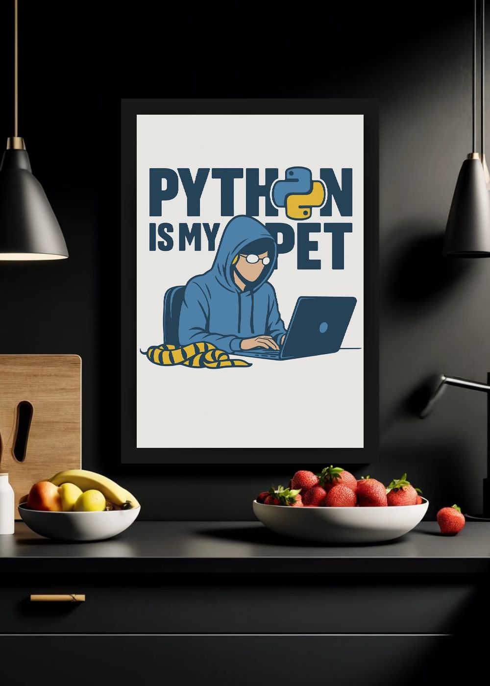 Quadro Python Is My Pet com Vidro e Moldura