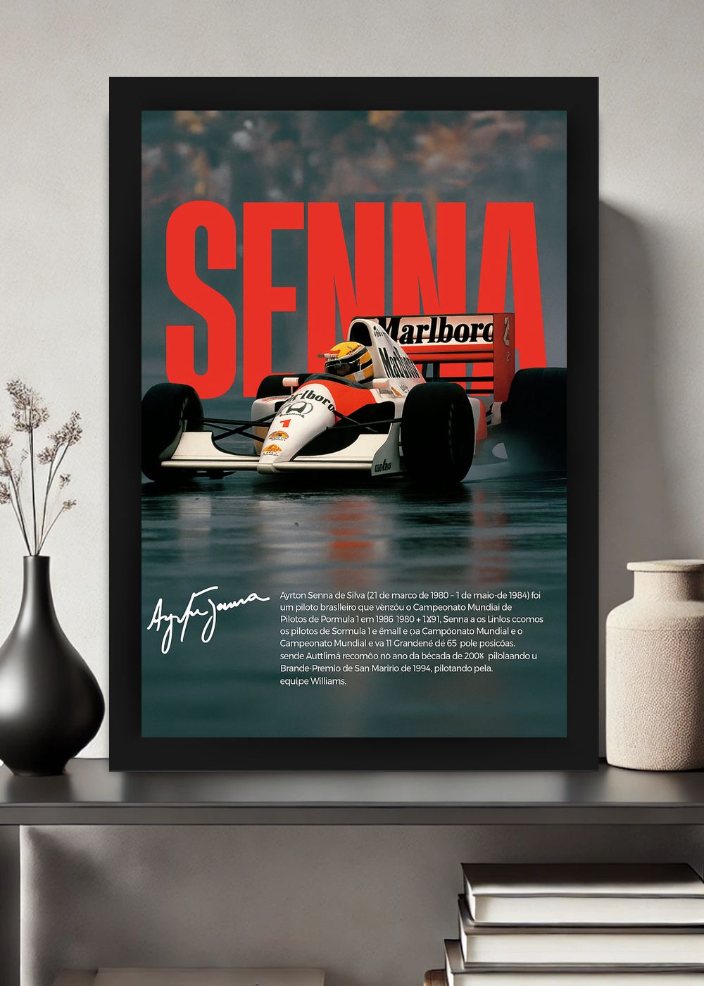 Quadro Com Vidro Ayrton Senna Rei de Monaco Decorativo