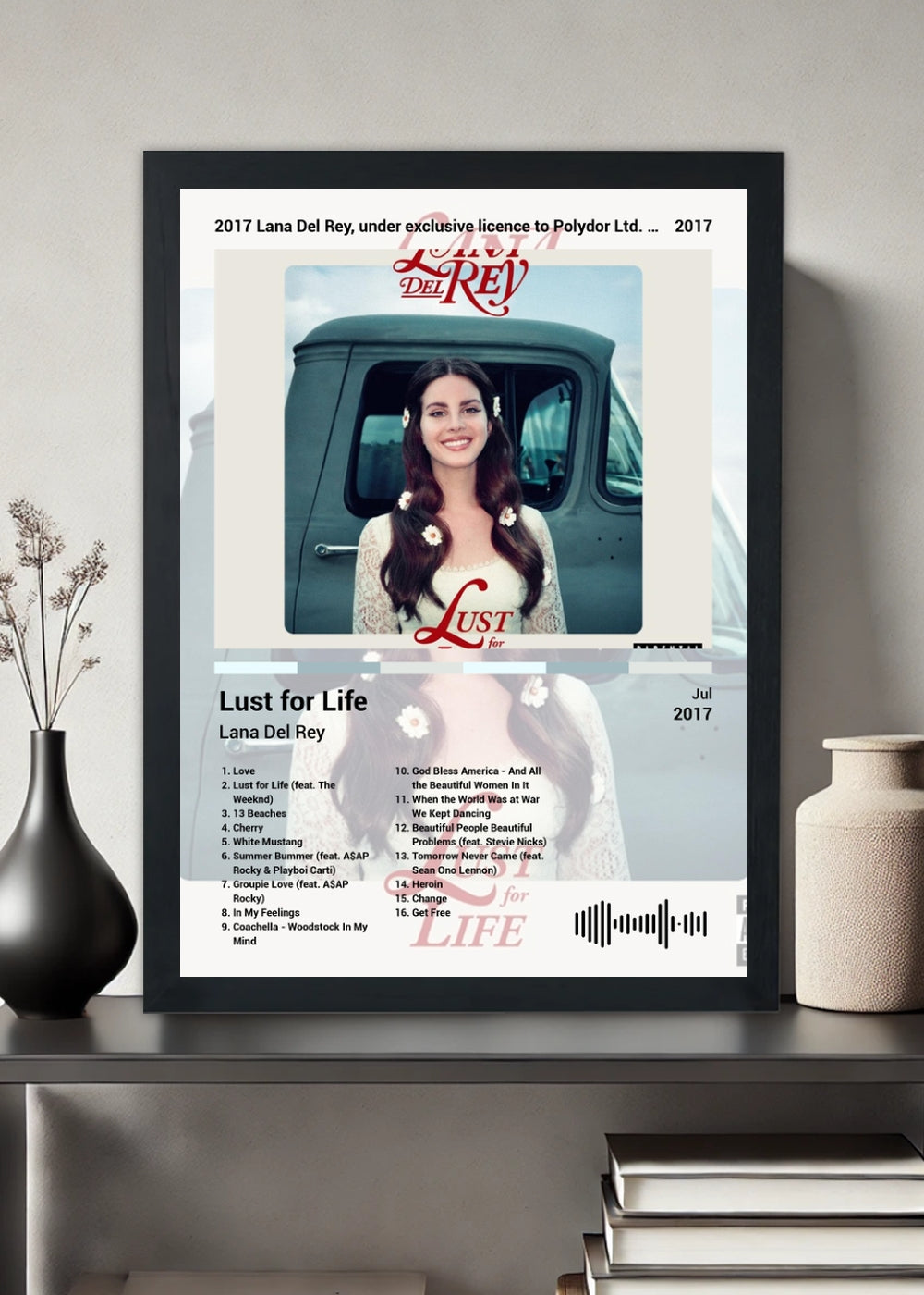 Quadro Lana Del Rey Lust for Life (Light) Com Vidro