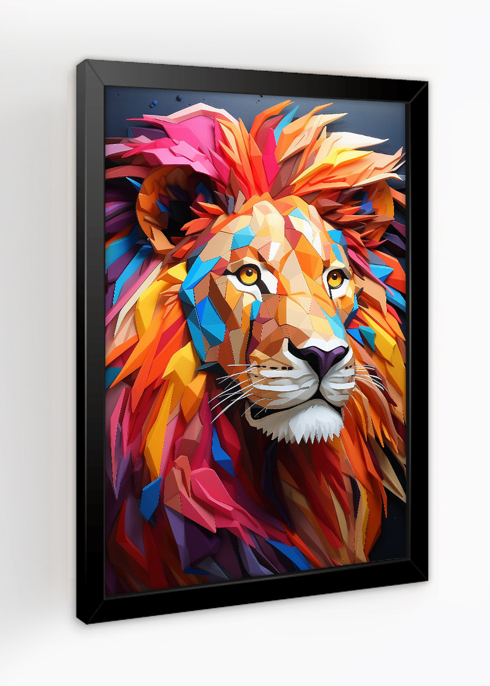 Quadro Decorativo Leao geometrico colorido - Com vidro