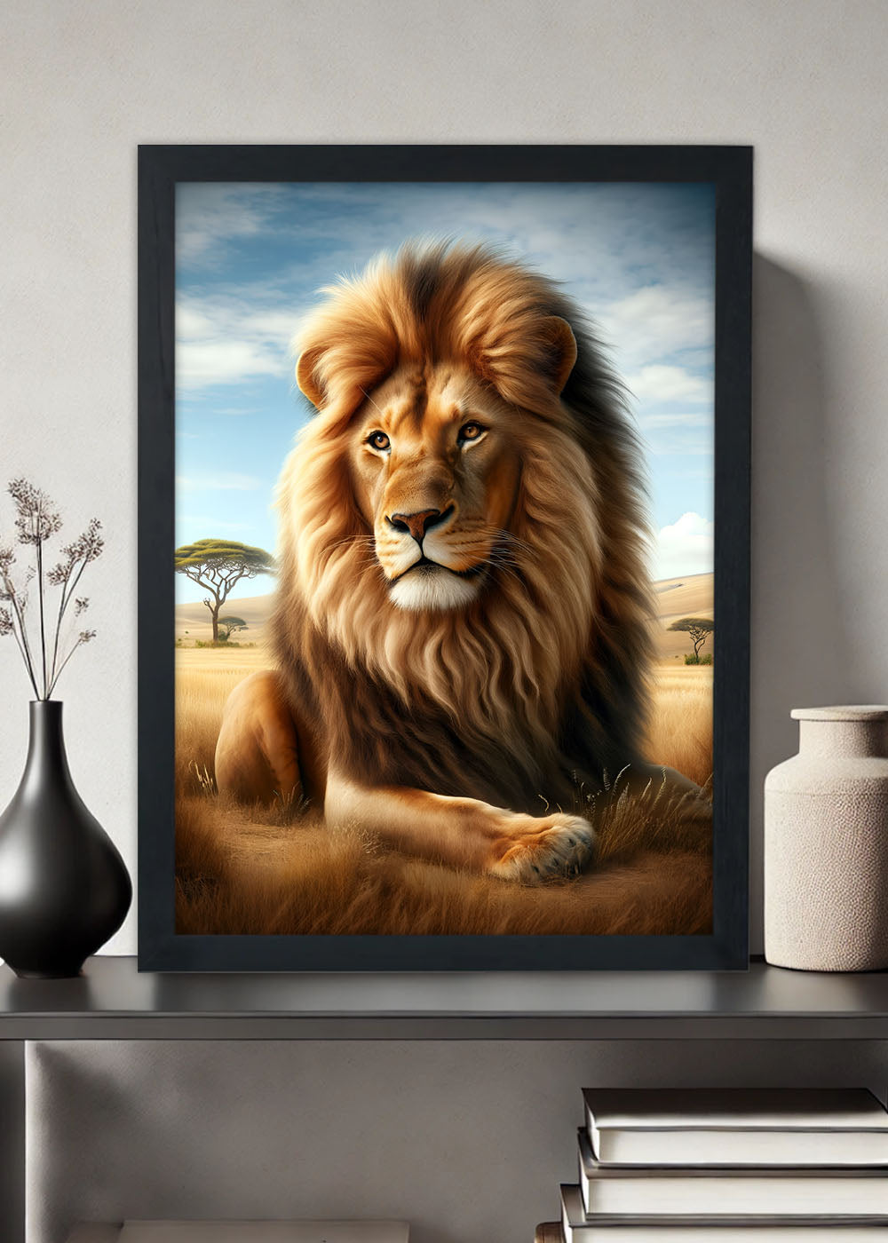 Quadro Leão o rei da selva temido por todos - Com vidro
