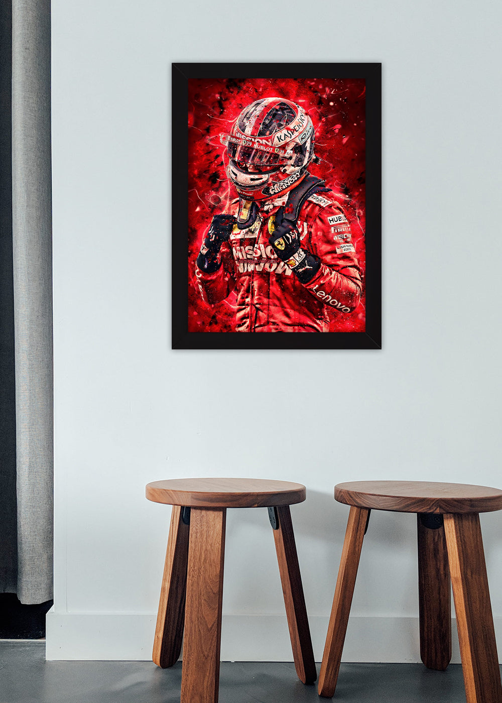 Quadro Piloto Charles Leclerc imparável - Com vidro