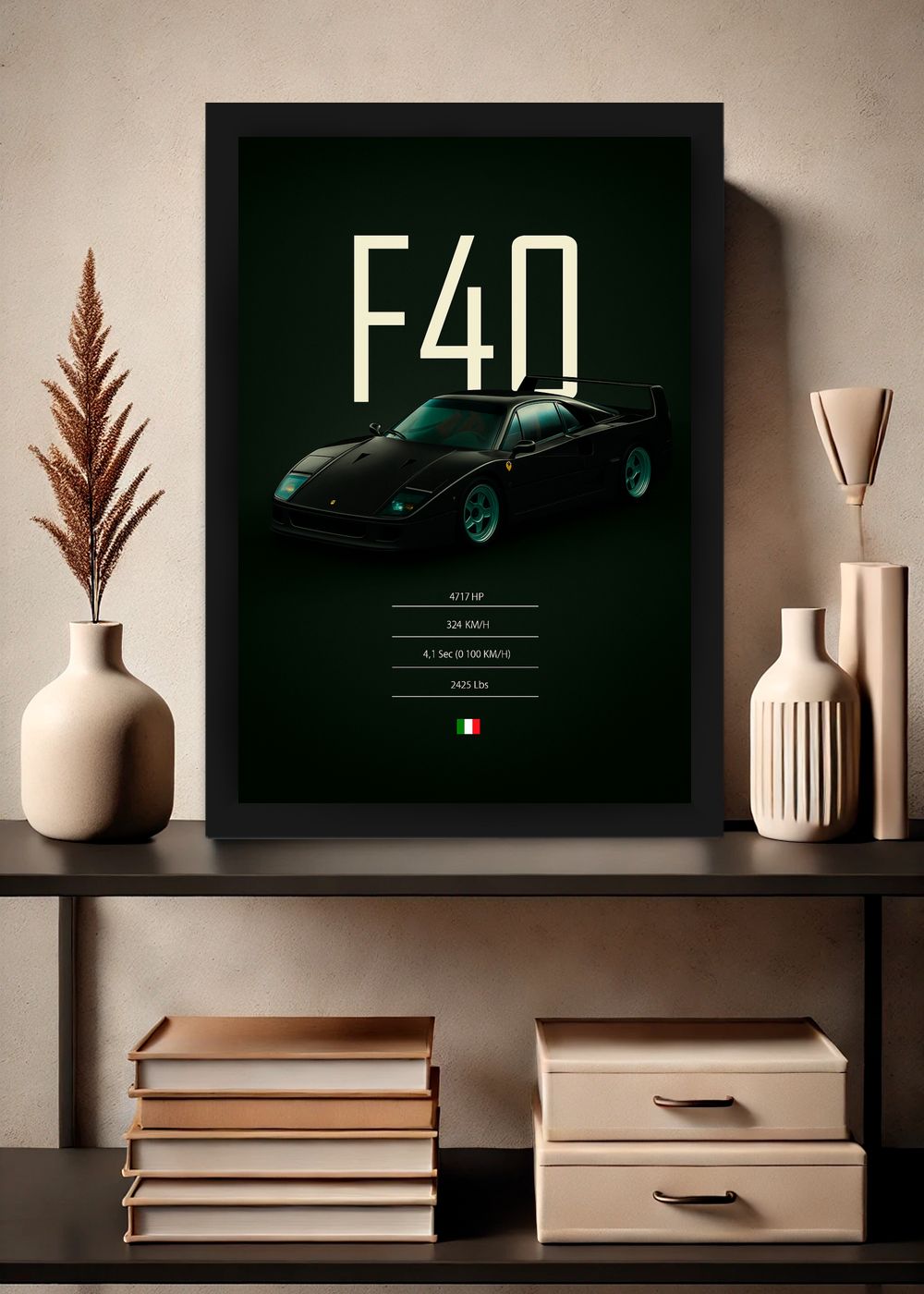 Quadro Ferrari F40 Com Vidro e Moldura