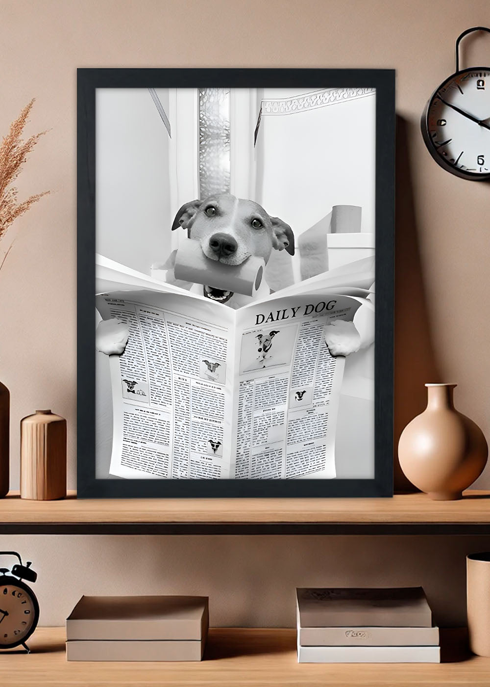 Quadro Decorativo Cachorro lendo jornal