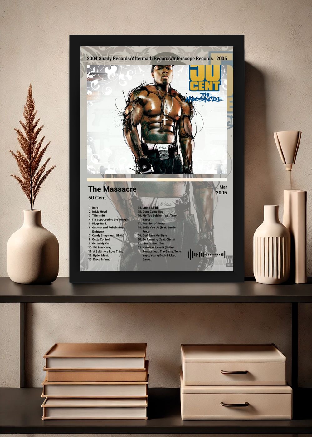Quadro Decorativo 50 Cent The Massacre (Colored) Com Vidro