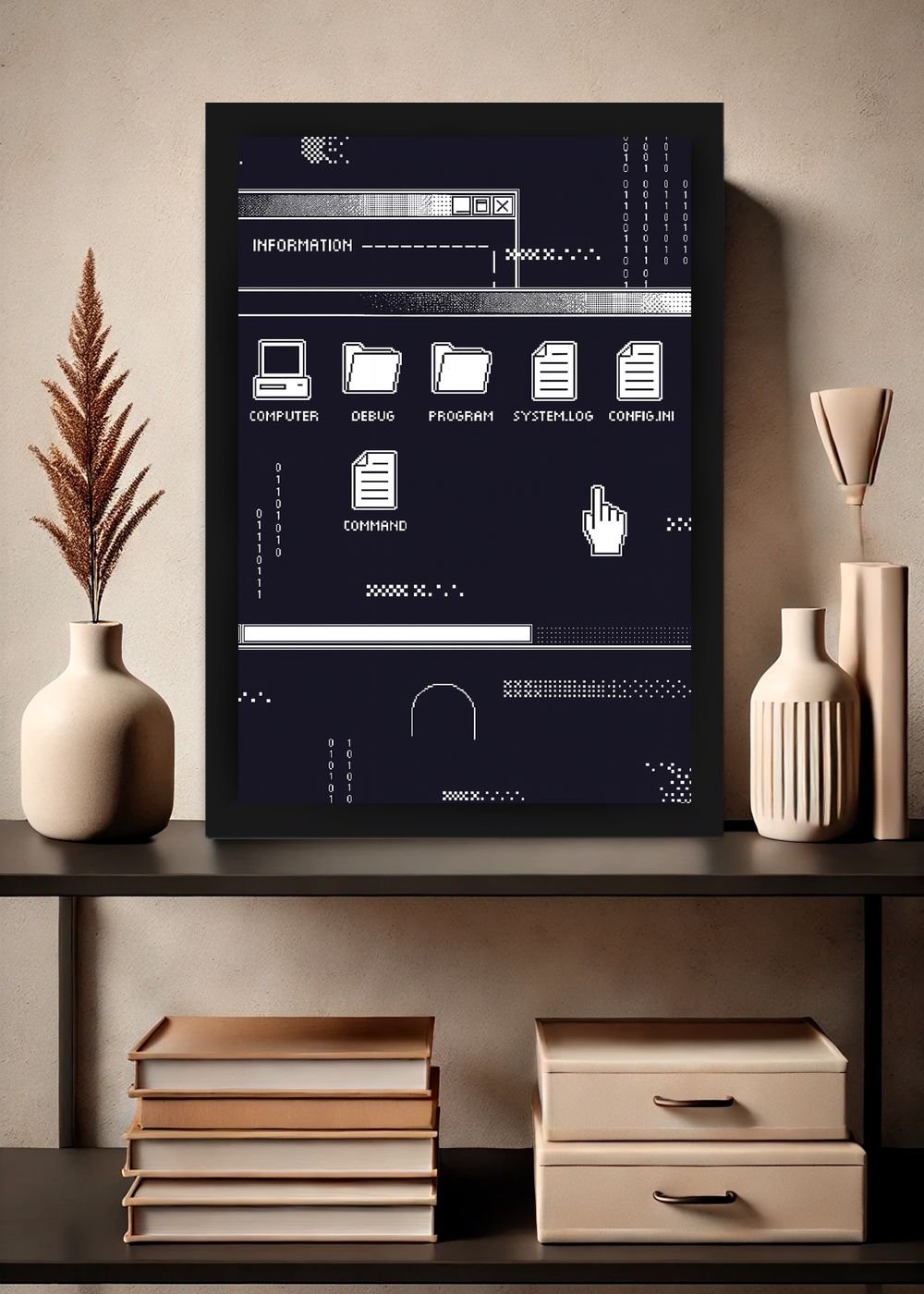 Quadro Área de Trabalho Retrô com Vidro e Moldura
