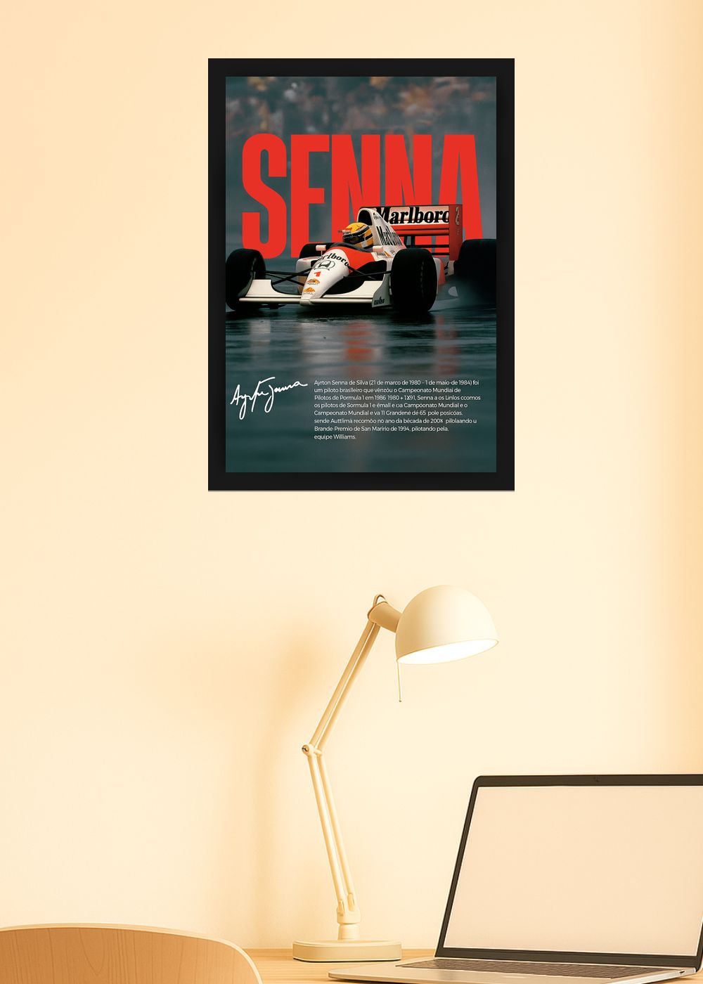 Quadro Com Vidro Ayrton Senna Rei de Monaco Decorativo