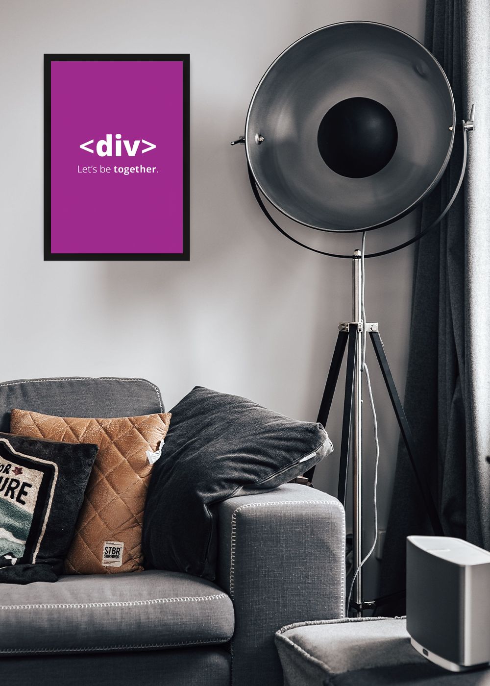 Quadro dev <div> Let's Be Together com Vidro e Moldura