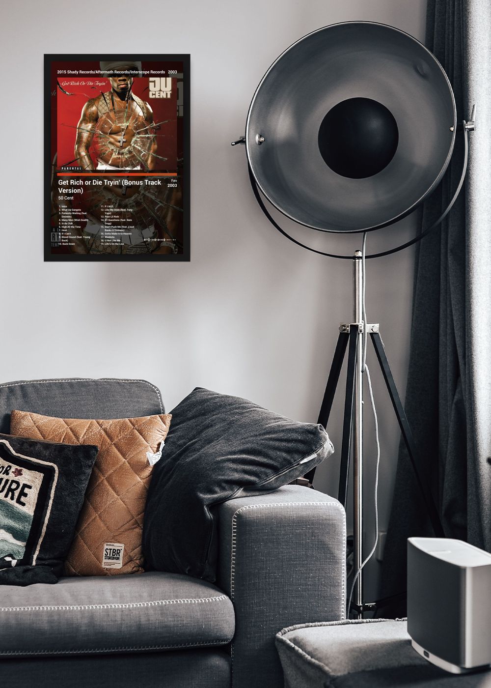 Quadro 50 Cent Get Rich or Die Tryin (Dark) Com Vidro