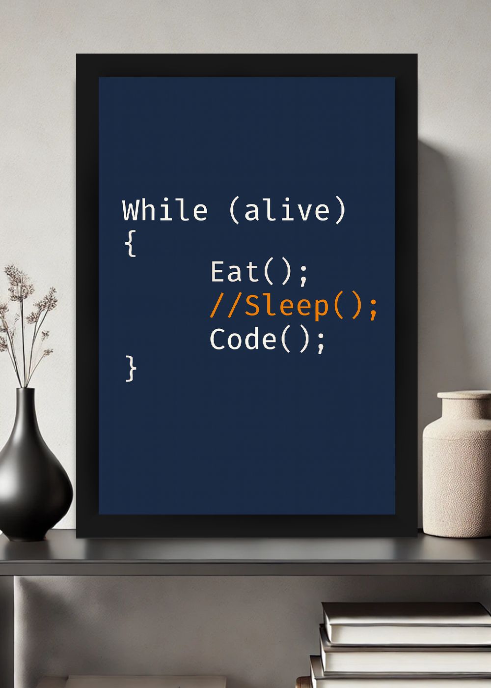 Quadro While Alive Eat Code Com Vidro e Moldura