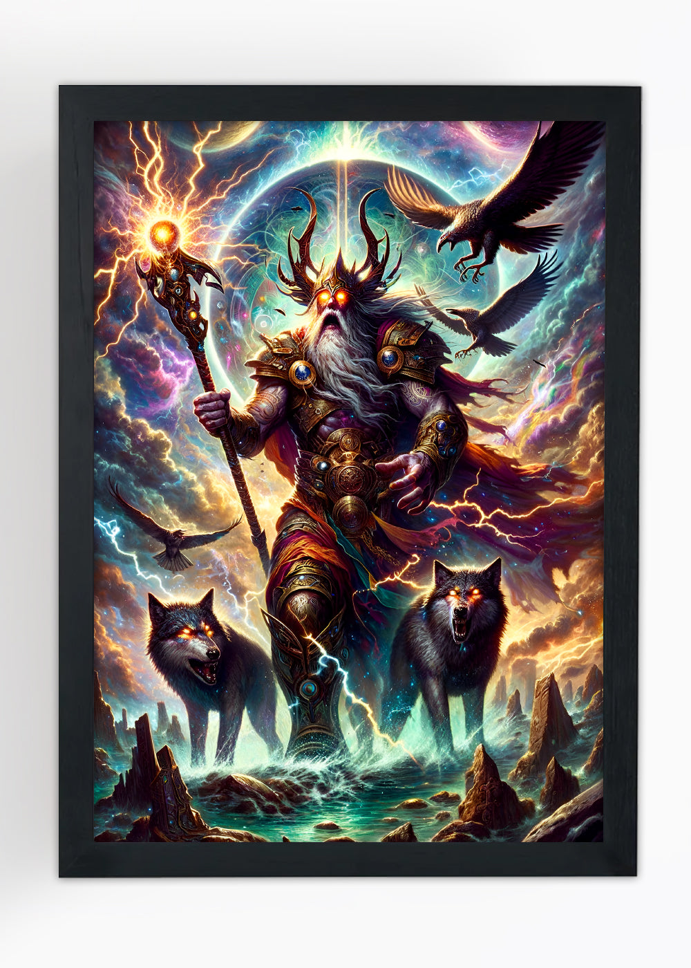Quadro Odin o responsavel pelas runas Mitologia - Com vidro