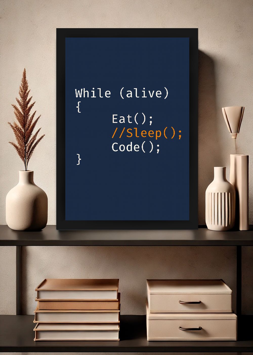 Quadro While Alive Eat Code Com Vidro e Moldura