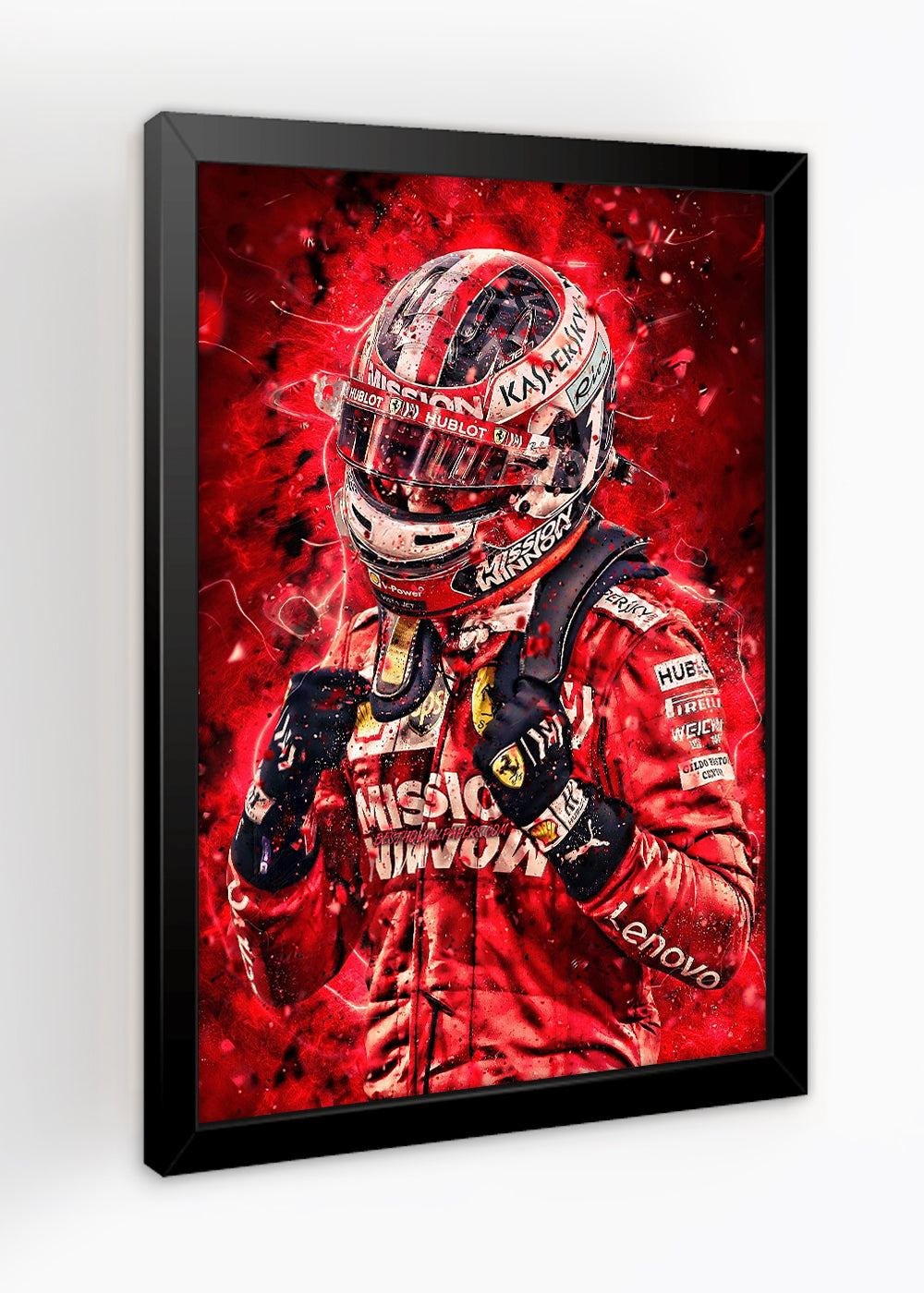 Quadro Piloto Charles Leclerc imparável - Com vidro