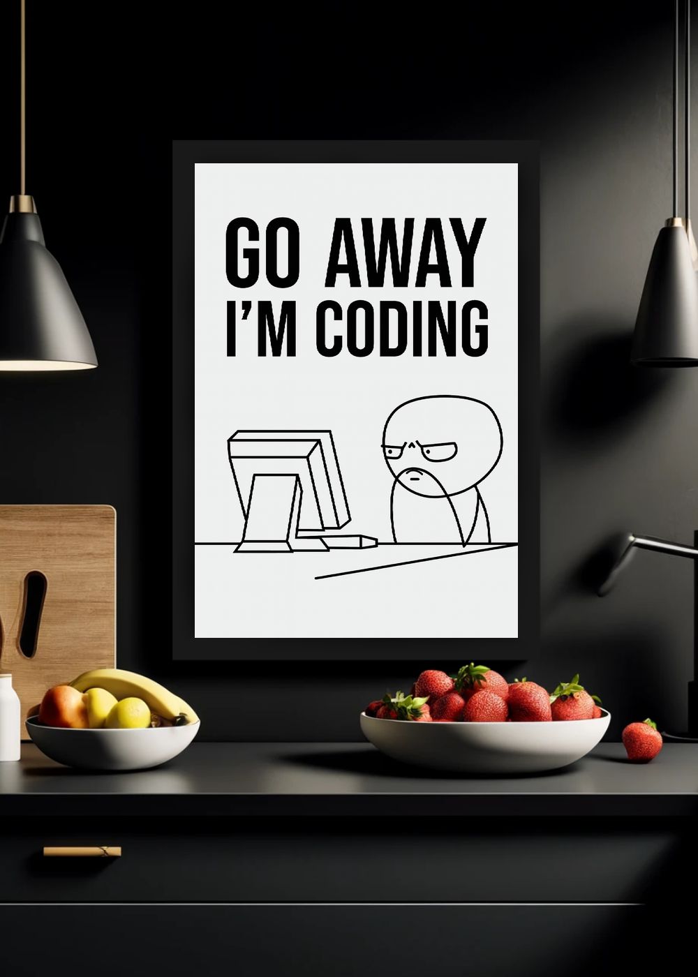 Quadro Go Away I'm Coding com Vidro e Moldura