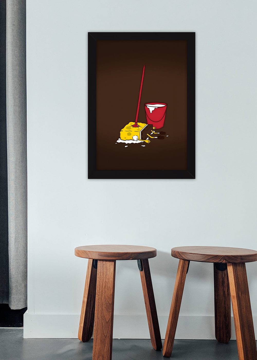 Quadro Decorativo Bob esponja limpando - Com vidro