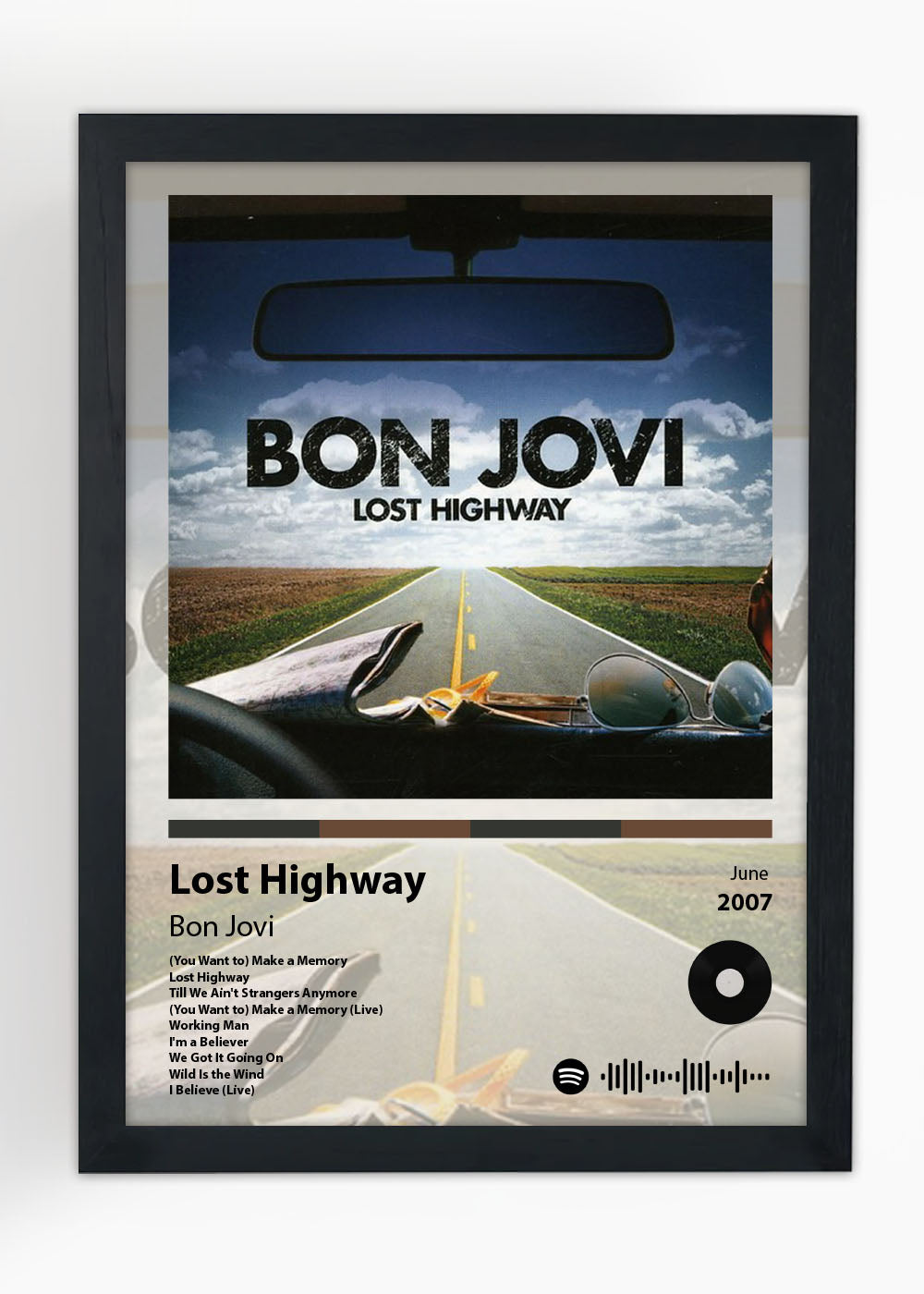 Quadro Lost Highway - Bon Jovi - Com vidro