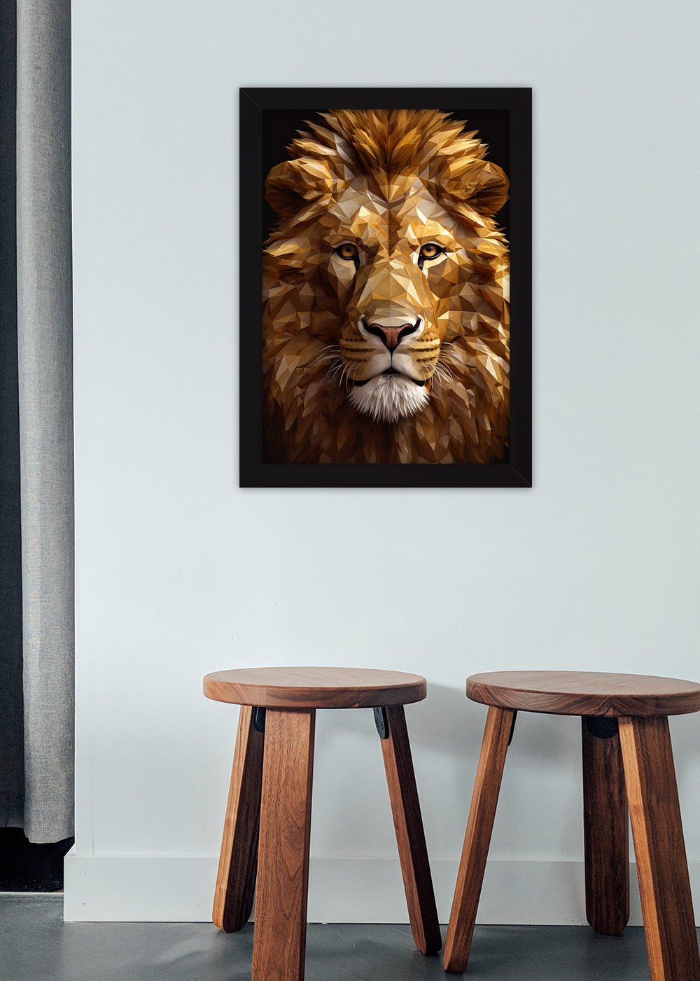 Quadro Decorativo Rosto do leão geométrico - Com vidro