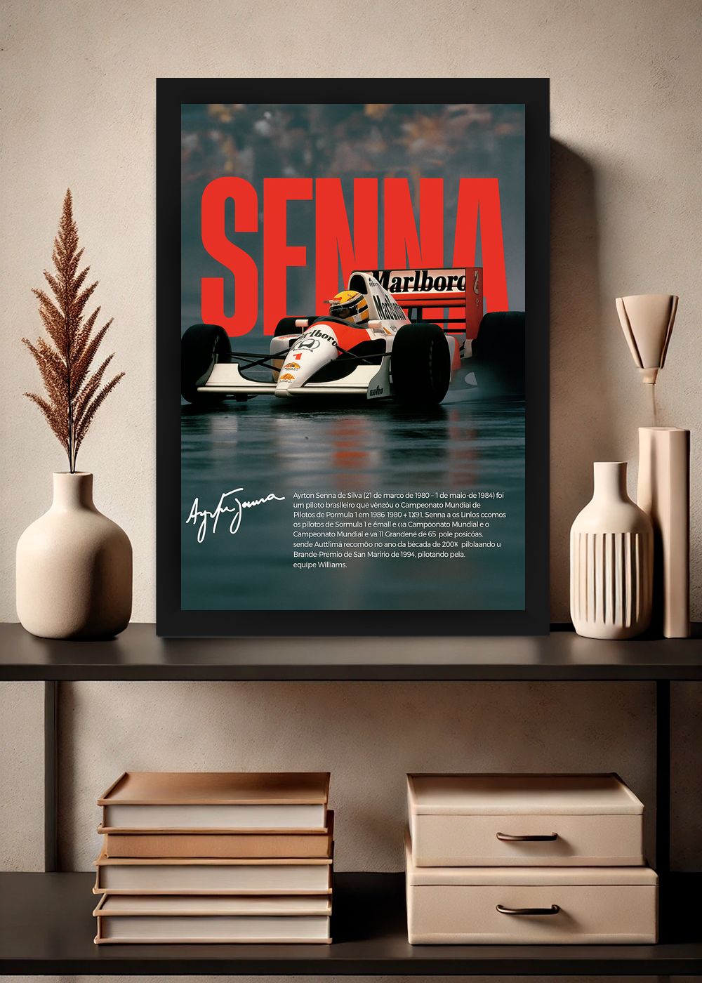 Quadro Com Vidro Ayrton Senna Rei de Monaco Decorativo