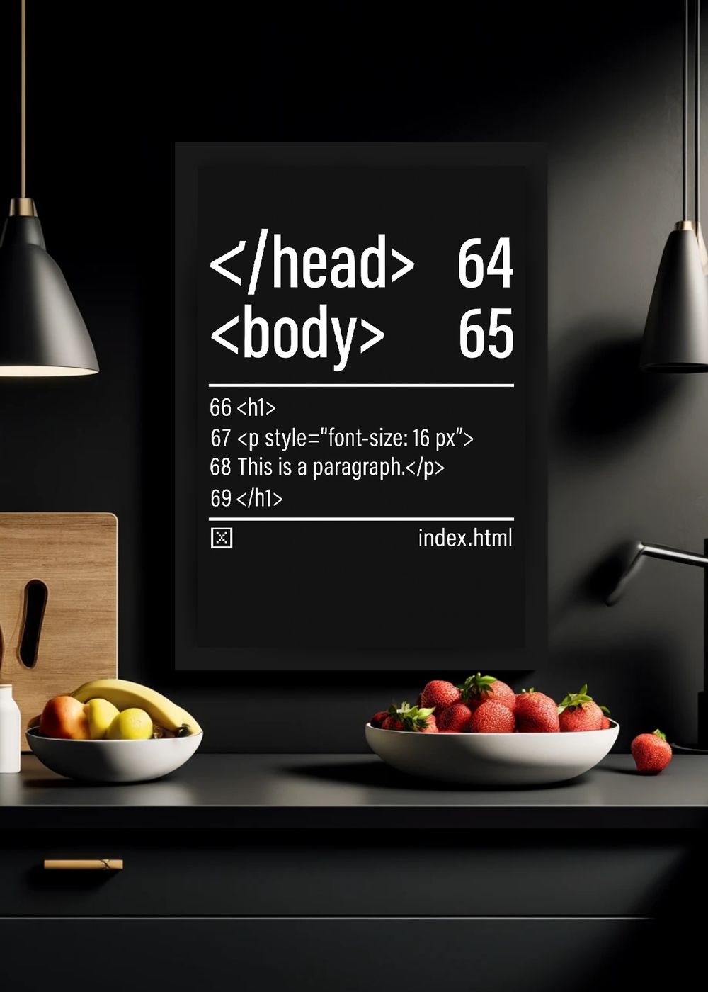 Quadro HTML body head Retro com Vidro e Moldura