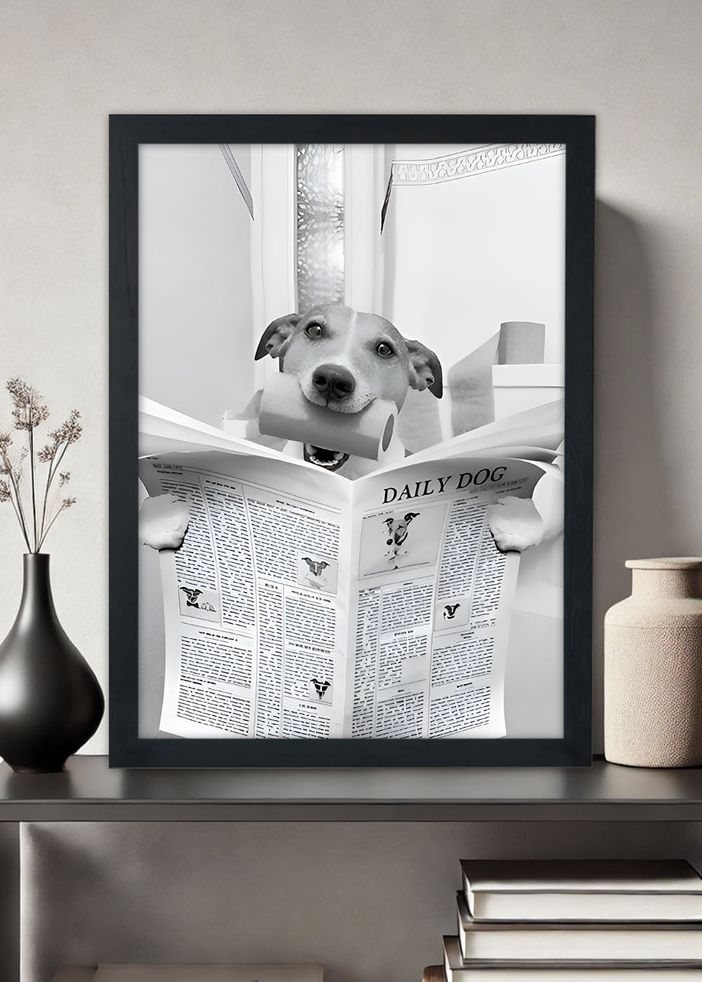 Quadro Decorativo Cachorro lendo jornal