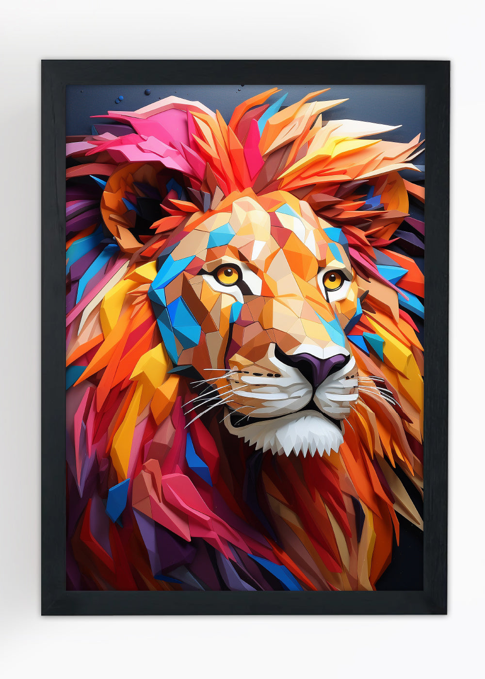 Quadro Decorativo Leao geometrico colorido - Com vidro