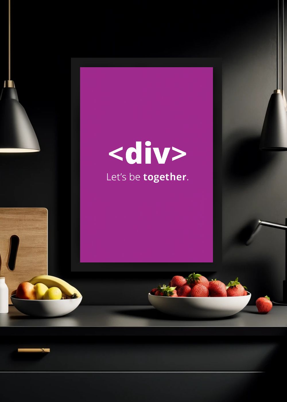 Quadro dev <div> Let's Be Together com Vidro e Moldura