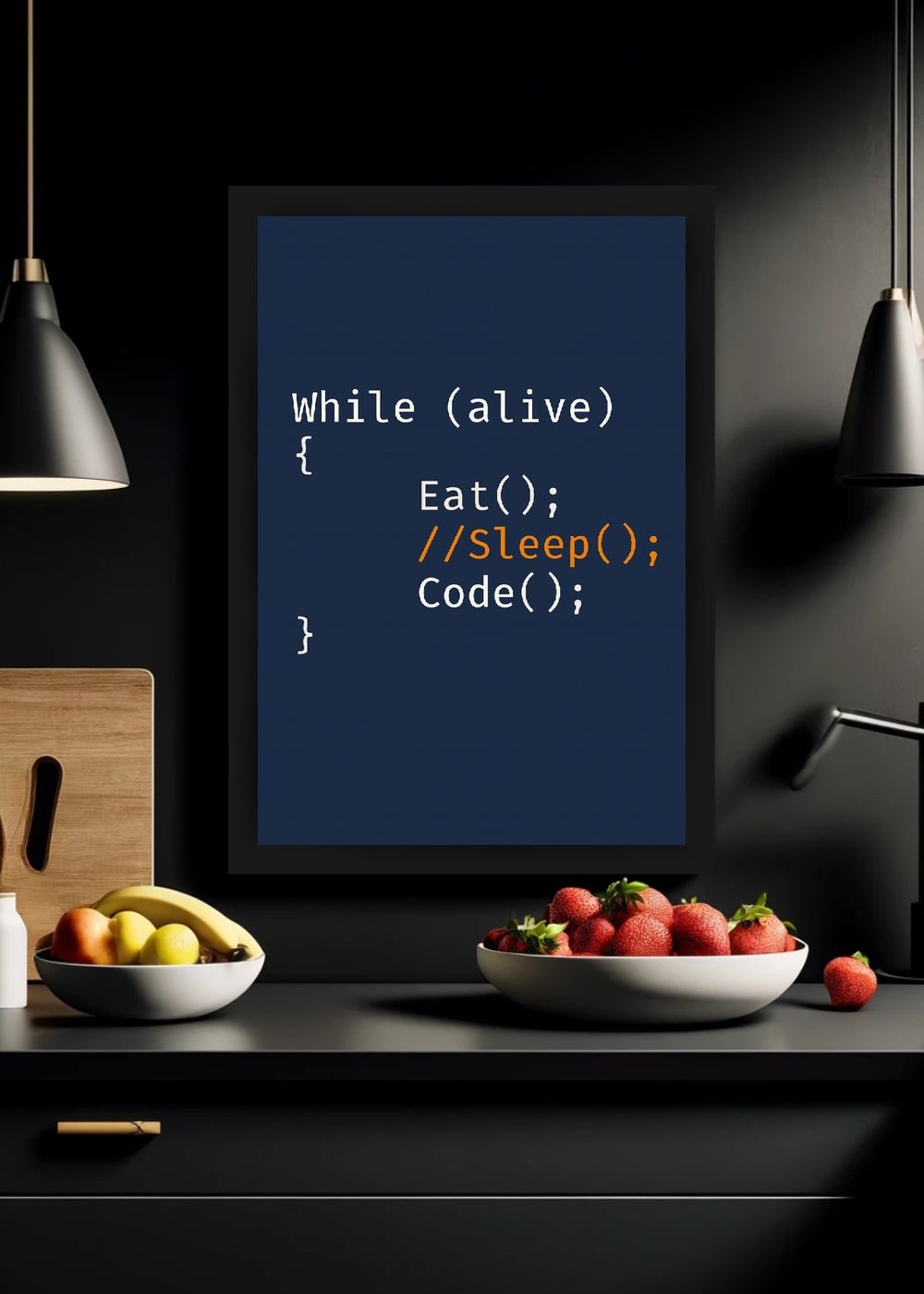 Quadro While Alive Eat Code Com Vidro e Moldura