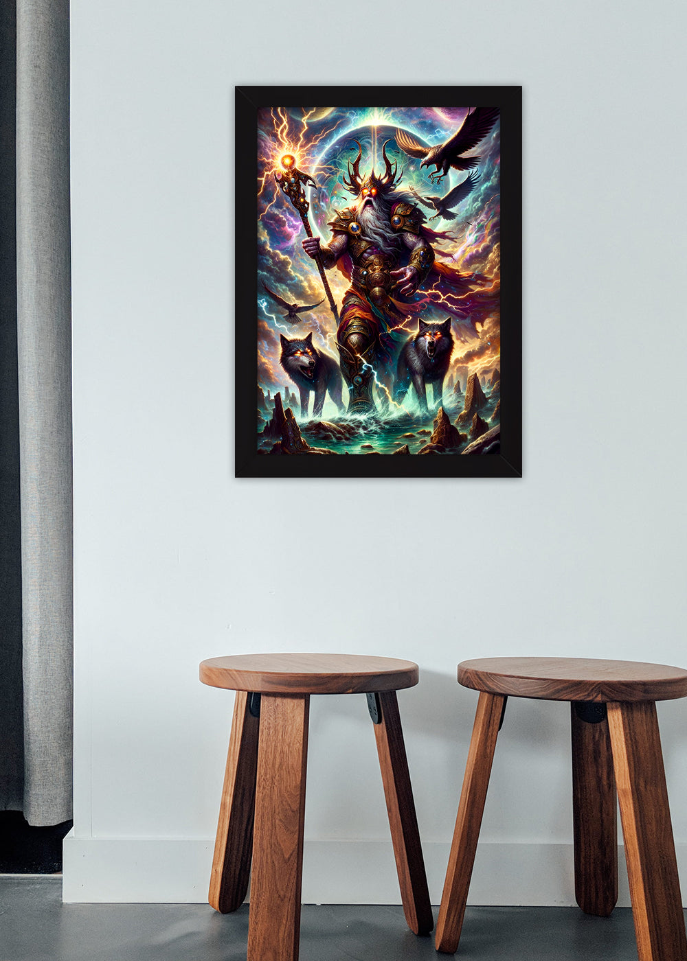 Quadro Odin o responsavel pelas runas Mitologia - Com vidro