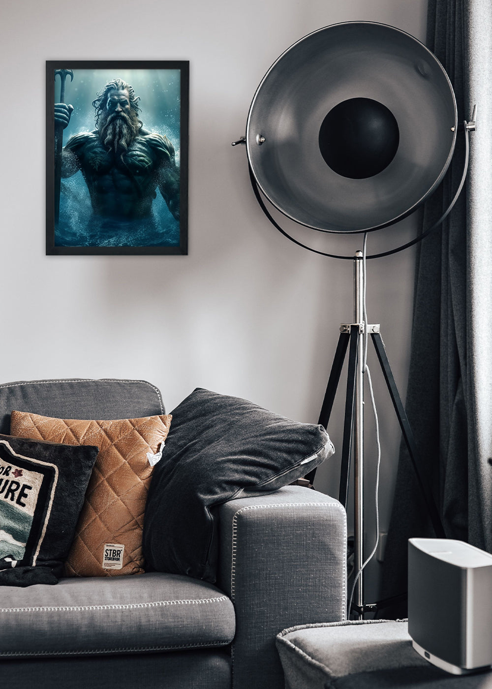 Quadro Poseidon O Rei Do Mar - Mitologia Grega - Com vidro