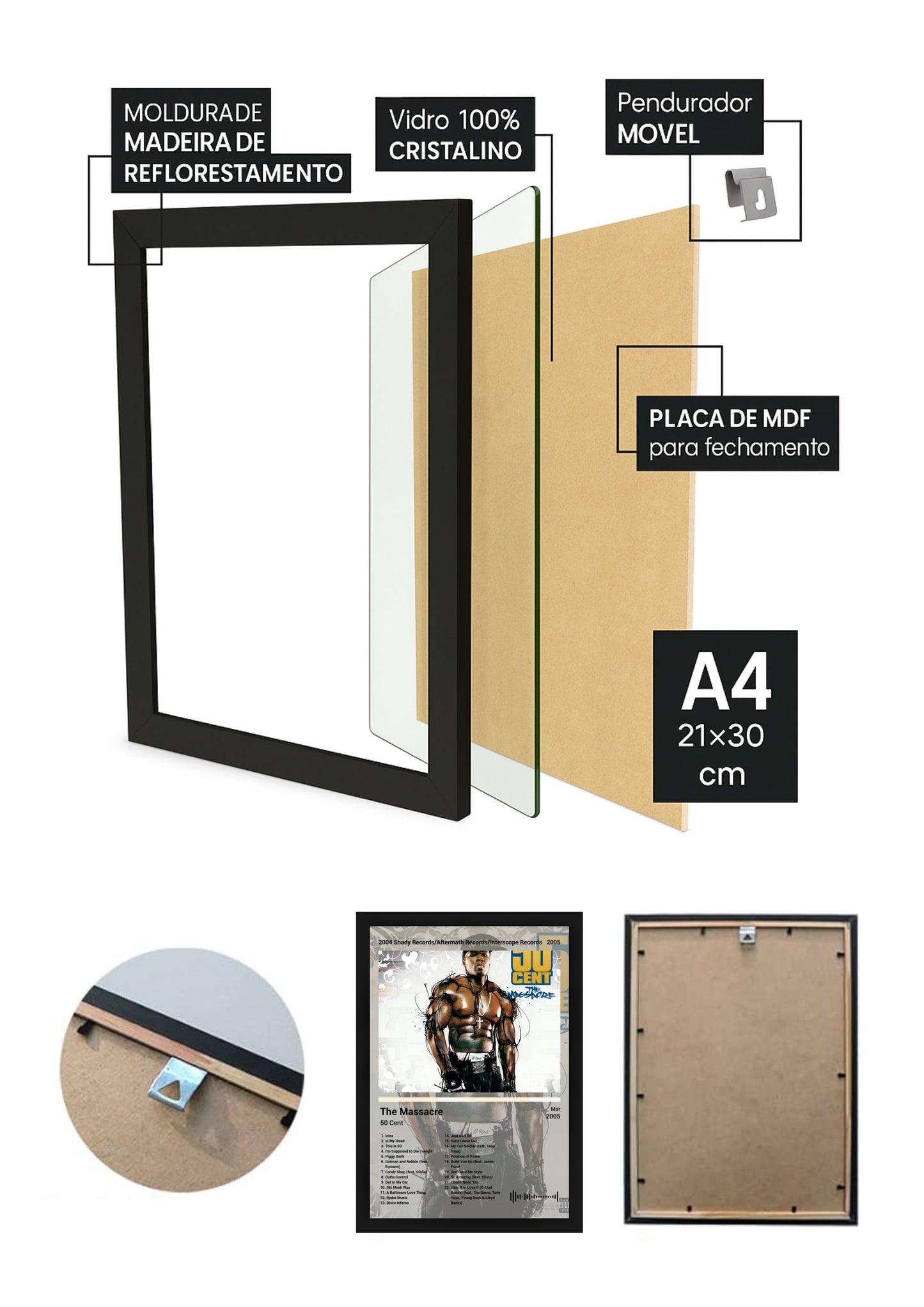 Quadro Decorativo 50 Cent The Massacre (Colored) Com Vidro