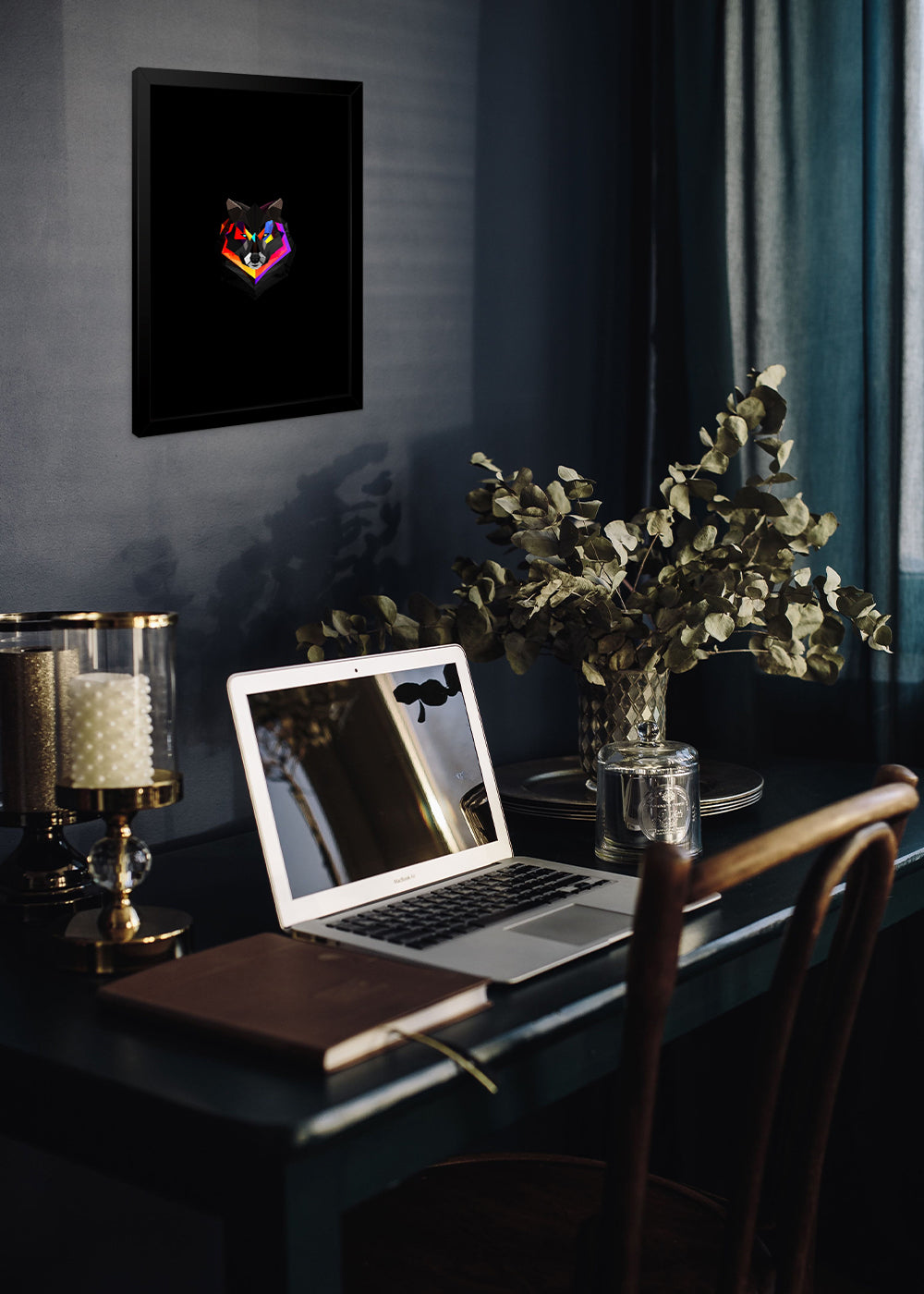 Quadro Decorativo O lobo geométrico - Com vidro