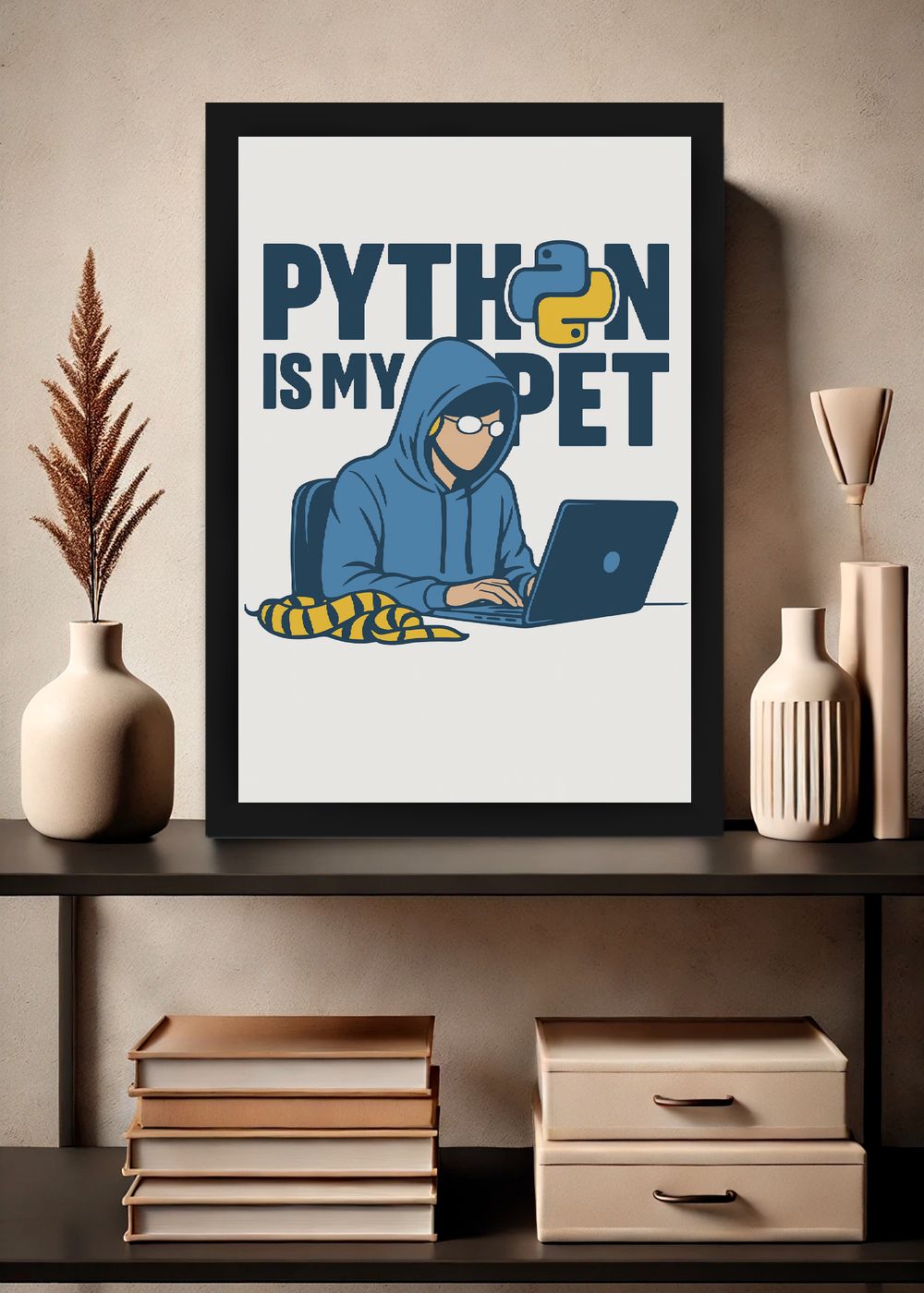 Quadro Python Is My Pet com Vidro e Moldura