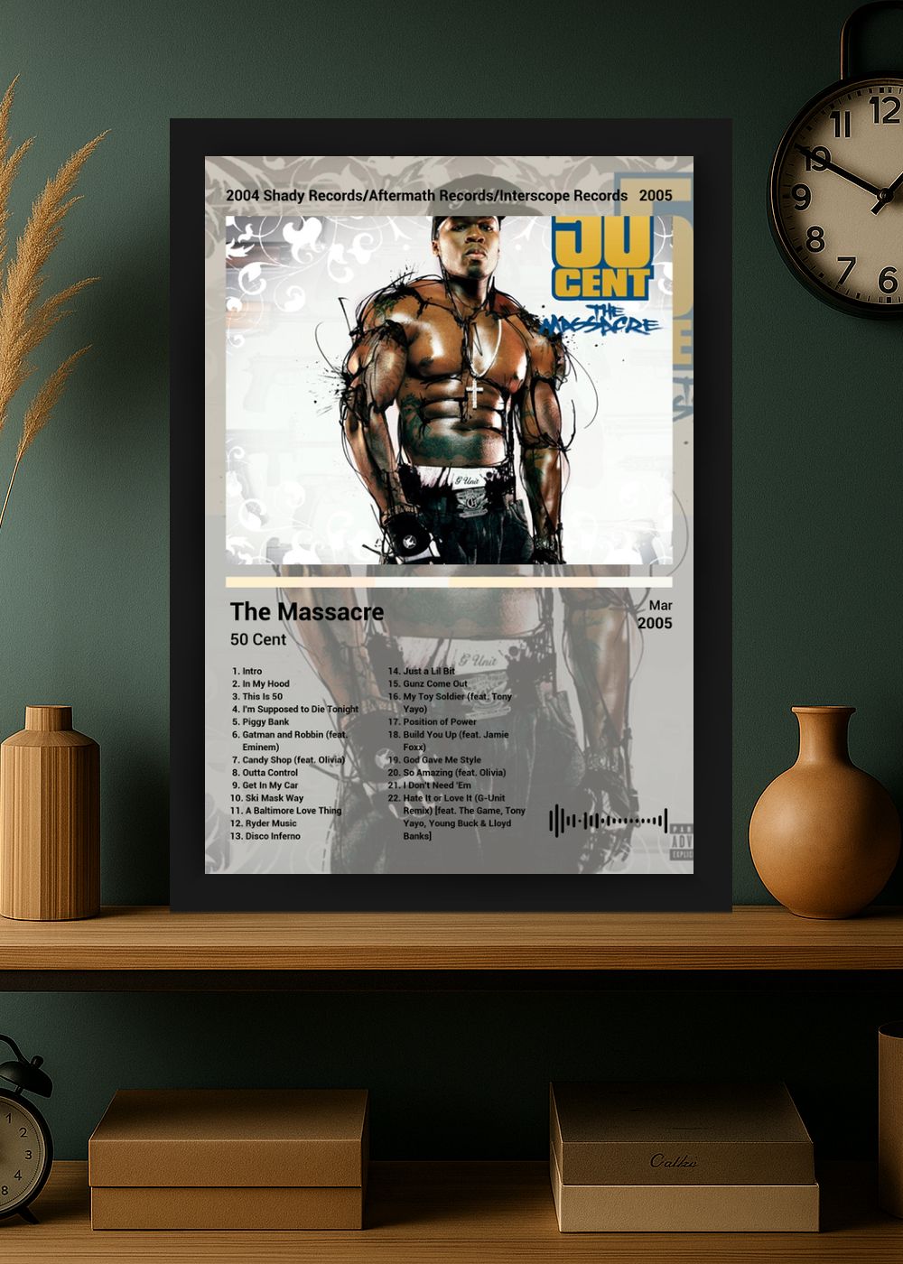 Quadro Decorativo 50 Cent The Massacre (Colored) Com Vidro