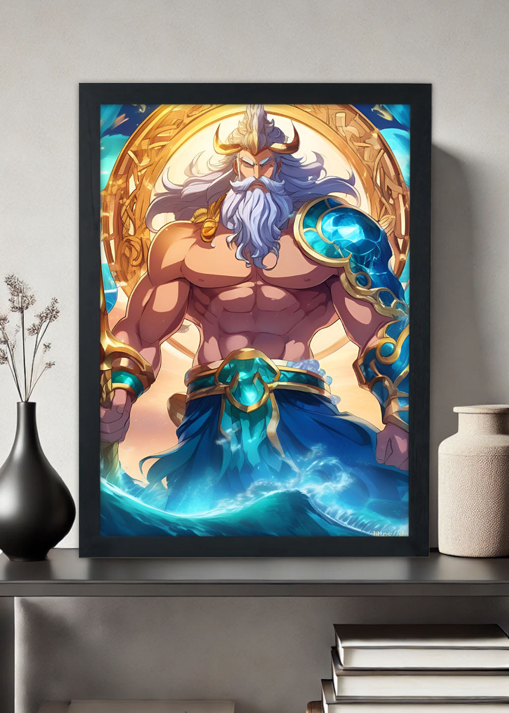 Quadro Poseidon rei do mar - Mitologia Grega - Com vidro