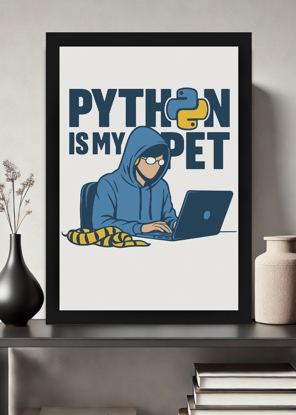 Quadro Python Is My Pet com Vidro e Moldura
