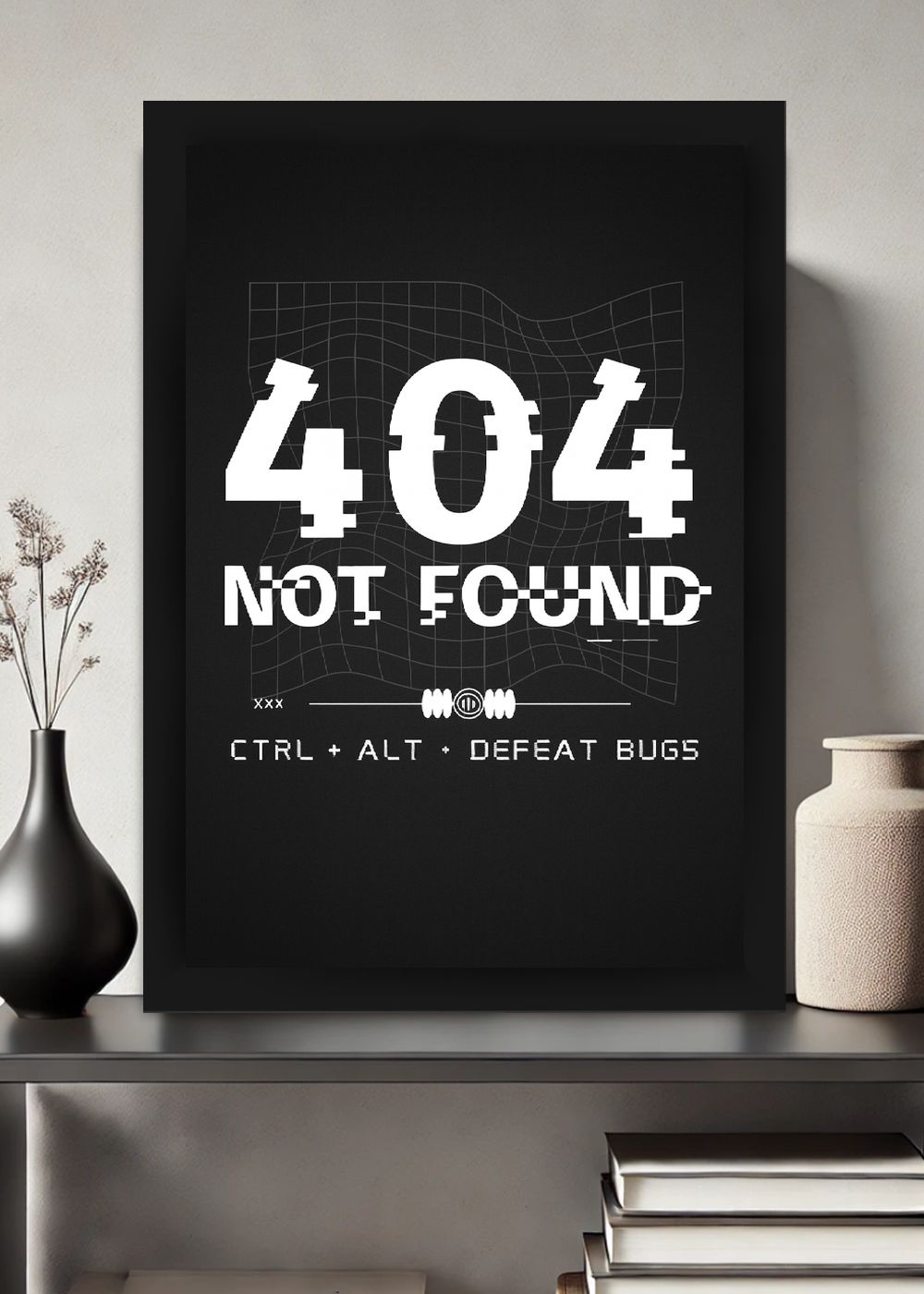 Quadro Geek 404 not found Com Vidro e Moldura
