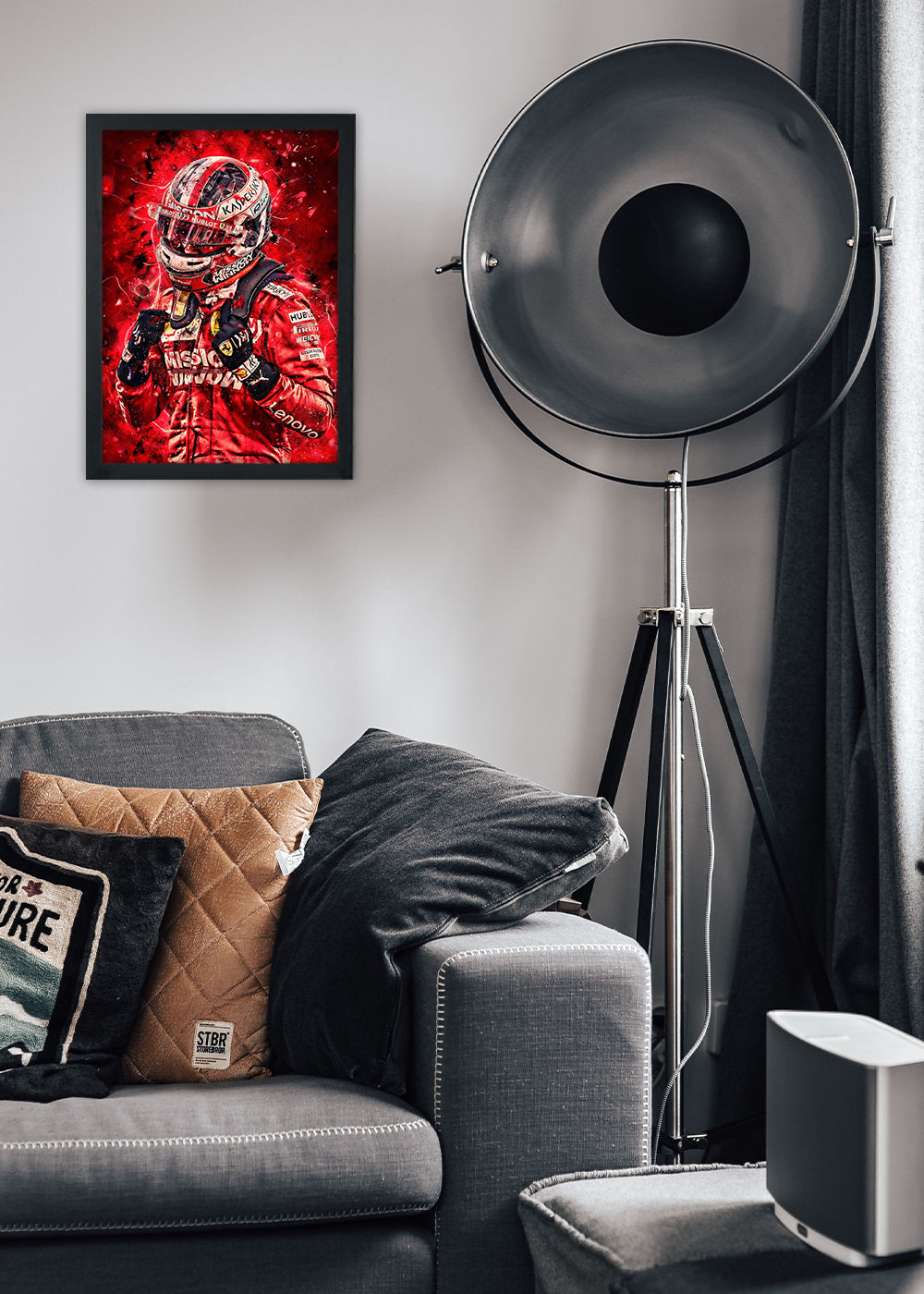 Quadro Piloto Charles Leclerc imparável - Com vidro