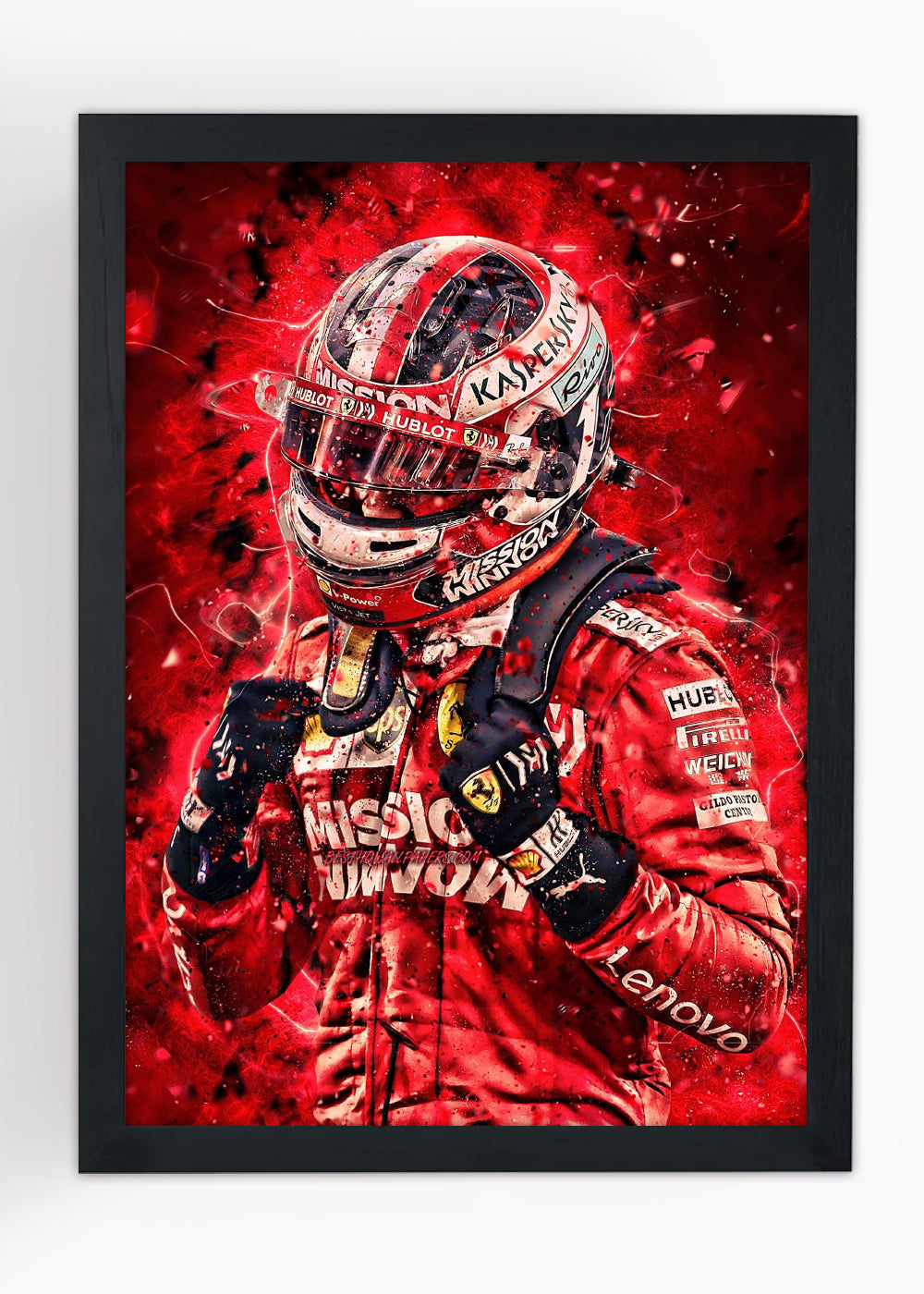 Quadro Piloto Charles Leclerc imparável - Com vidro