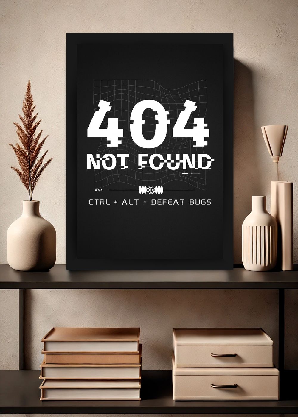 Quadro Geek 404 not found Com Vidro e Moldura