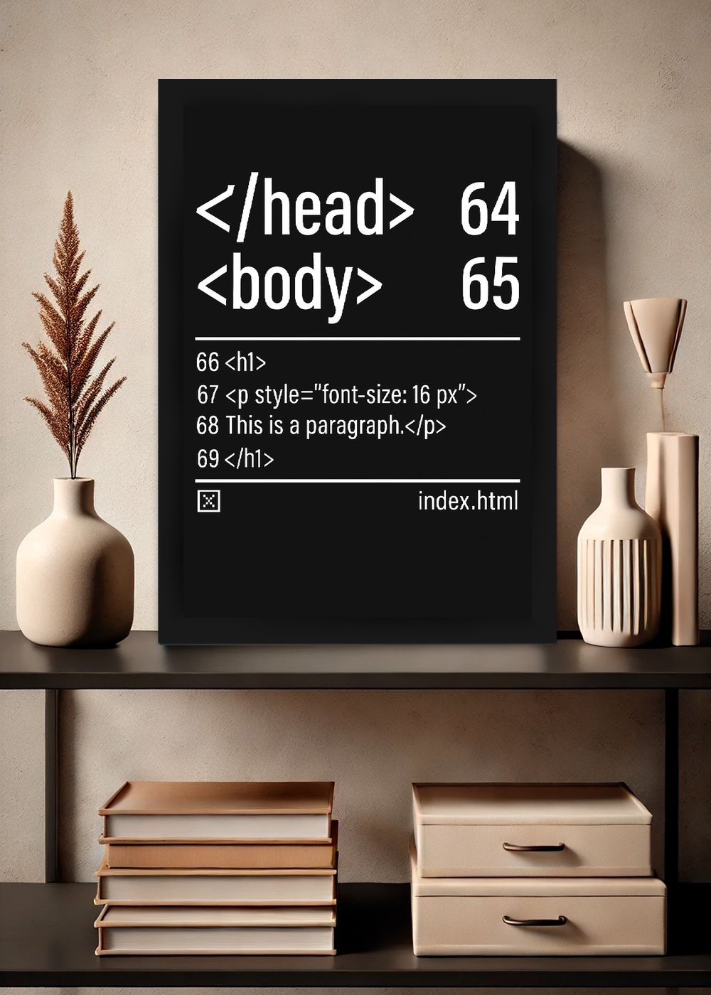 Quadro HTML body head Retro com Vidro e Moldura