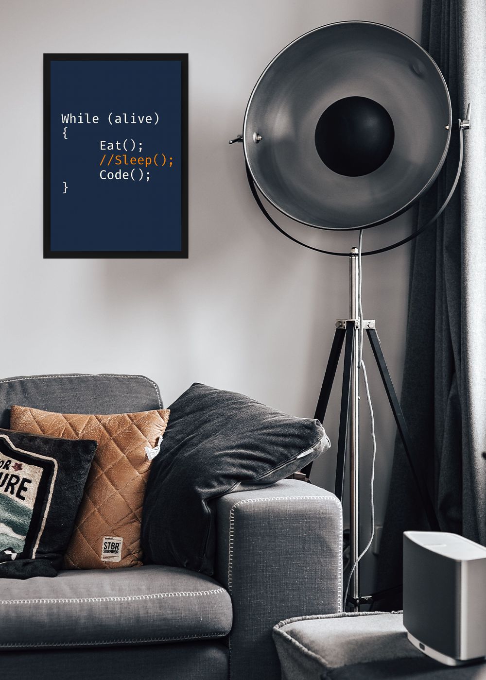 Quadro While Alive Eat Code Com Vidro e Moldura