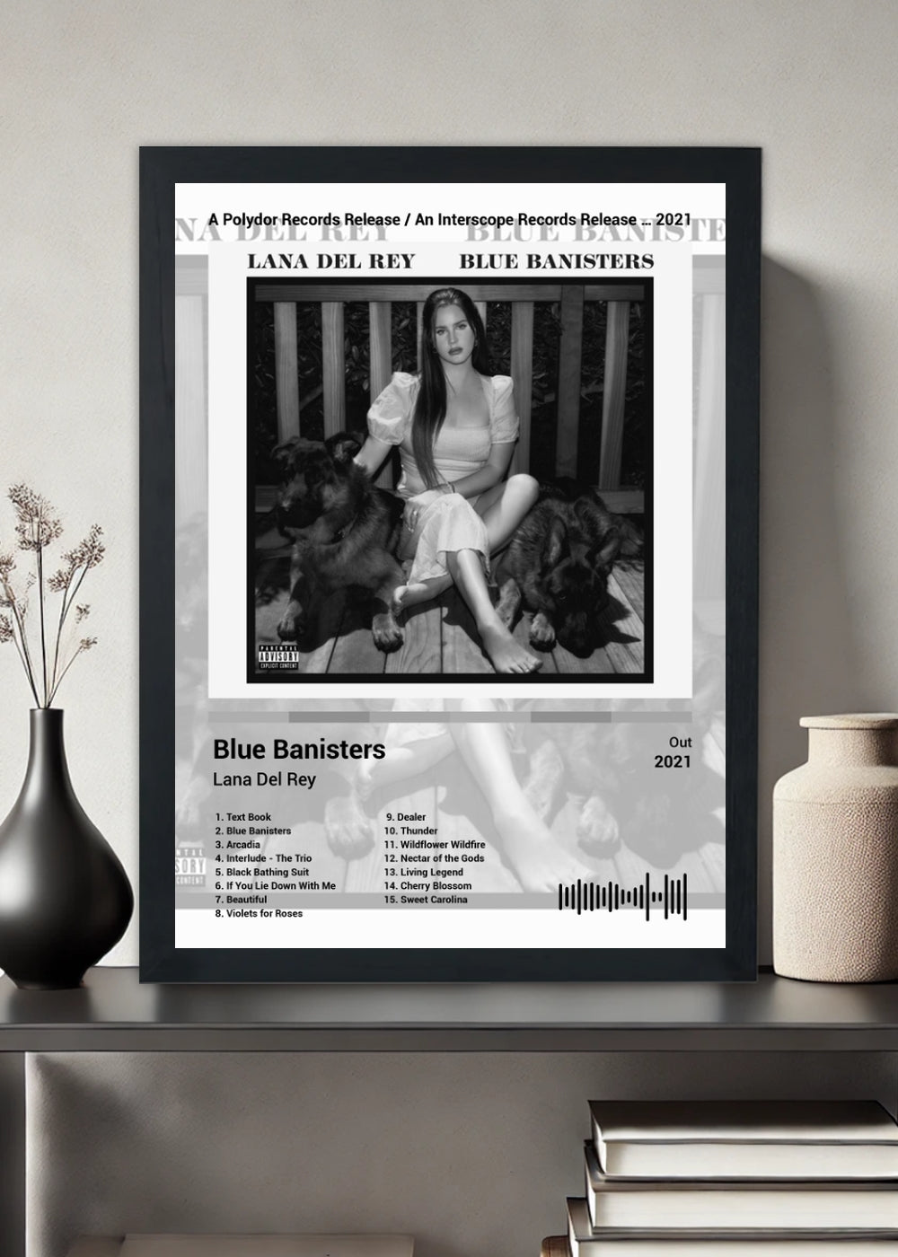 Quadro Lana Del Rey Blue Banisters (Black&white) Com Vidro