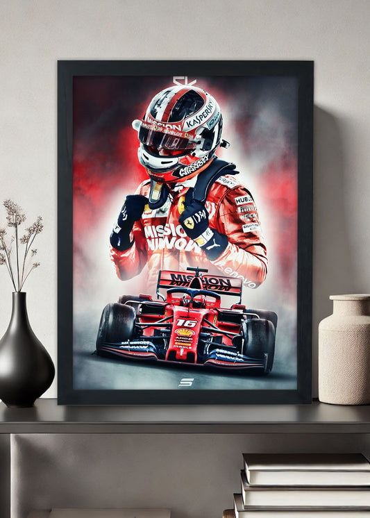 Quadro Piloto Charles Leclerc - Com vidro