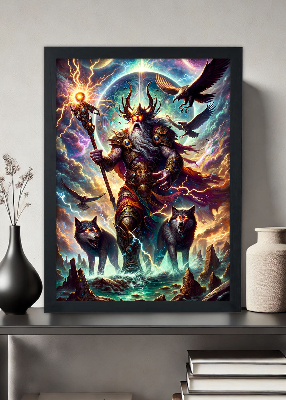 Quadro Odin o responsavel pelas runas Mitologia - Com vidro