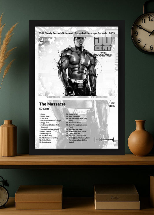 Quadro 50 Cent The Massacre (Black&white) Com Vidro