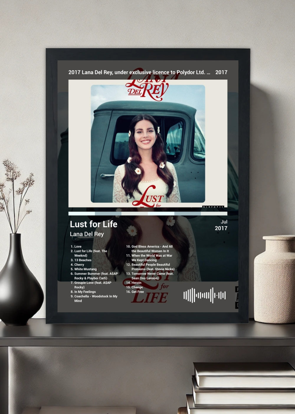 Quadro Lana Del Rey Lust for Life (Dark) Com Vidro