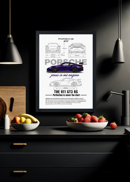 Quadro decorativo Porshe 911 GT3 RS - Com vidro