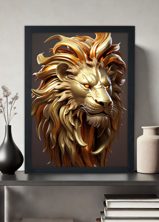 Quadro Decorativo Rosto do leão - Com vidro