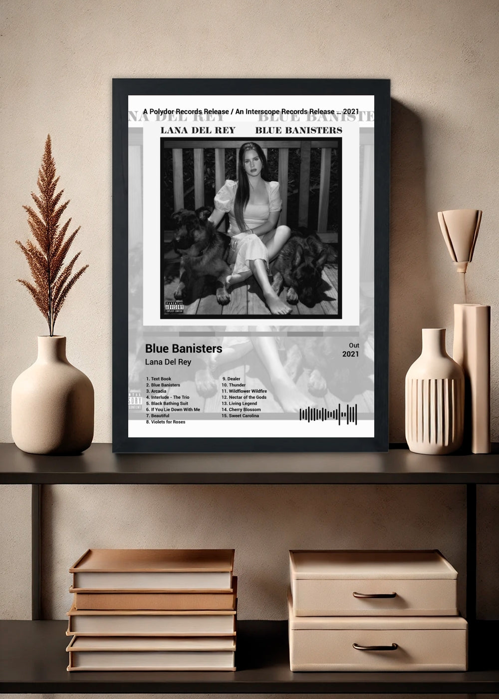 Quadro Lana Del Rey Blue Banisters (Black&white) Com Vidro